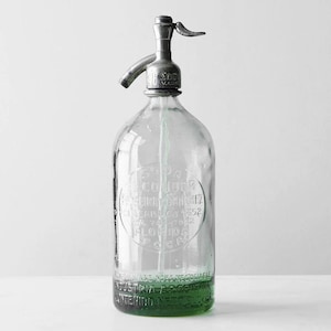 Sifão de refrigerante argentino vintage transparente – Garrafa de vidro restaurada para água com gás – Decoração escultural para bar