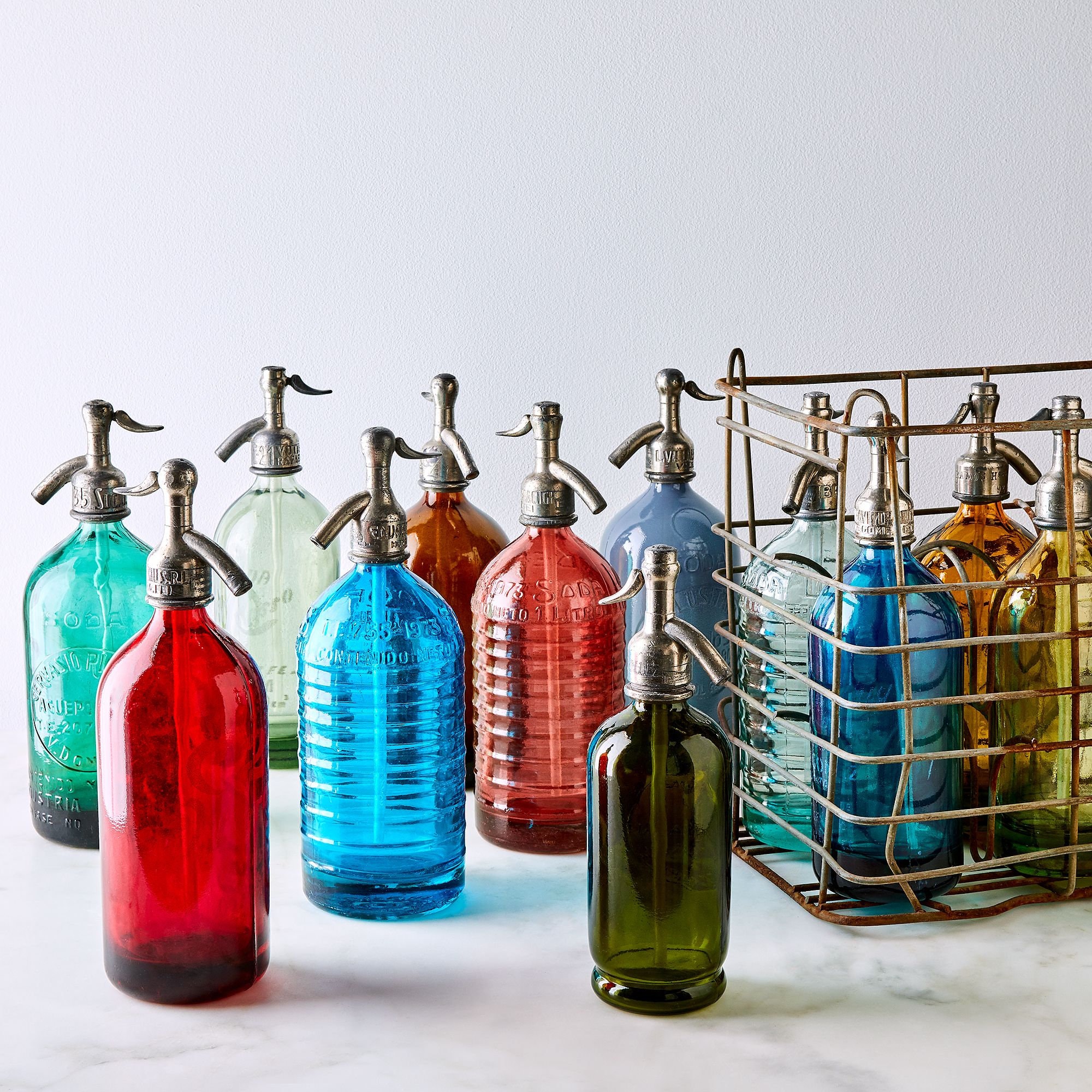 Antique Argentinian Seltzer Bottle Set - Colorful Soda Syphons, Pre-1940S