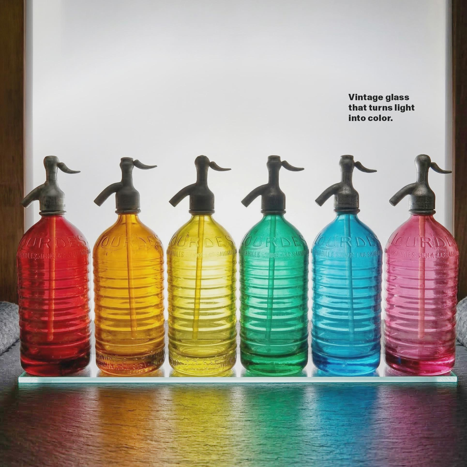 The Spectrum Collection - Set Of 6 Vintage Argentine Soda Bottles, Full Rainbow, Hand-Restored