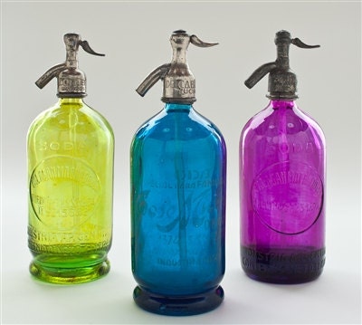 Free Shipping  -Collection II Splash of Color Vintage Seltzer Bottles