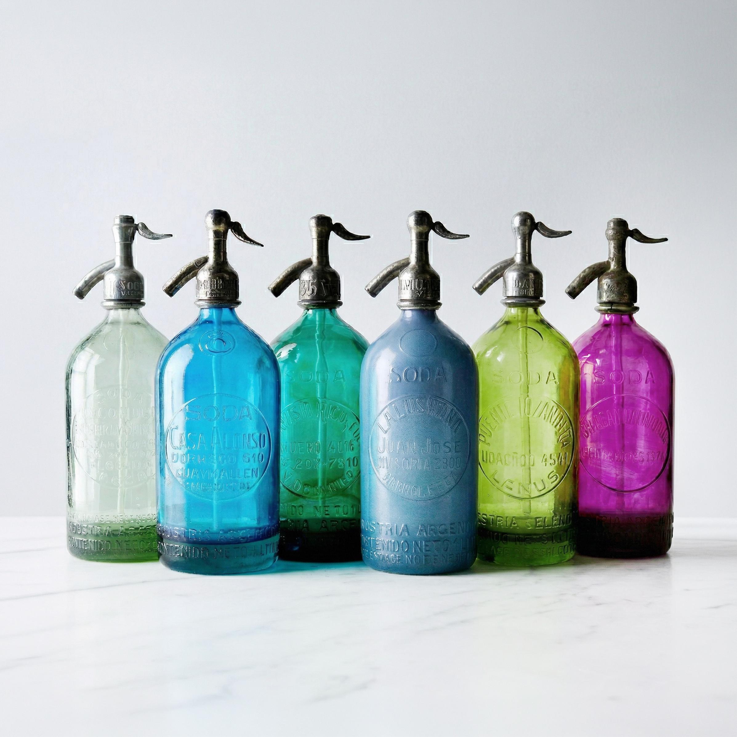 Set Of 6 Vintage Argentine Seltzer Bottles | The Agua Collection "Ocean" 1930S Antique