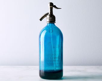 Lithographed Seltzer Bottle | Blue | 3/4 liter |  Hand Restored 1920s - Bar Decor