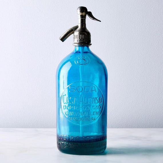 Vintage Bar Decor – Blue Argentine Seltzer Bottle (Restored) original 1940's