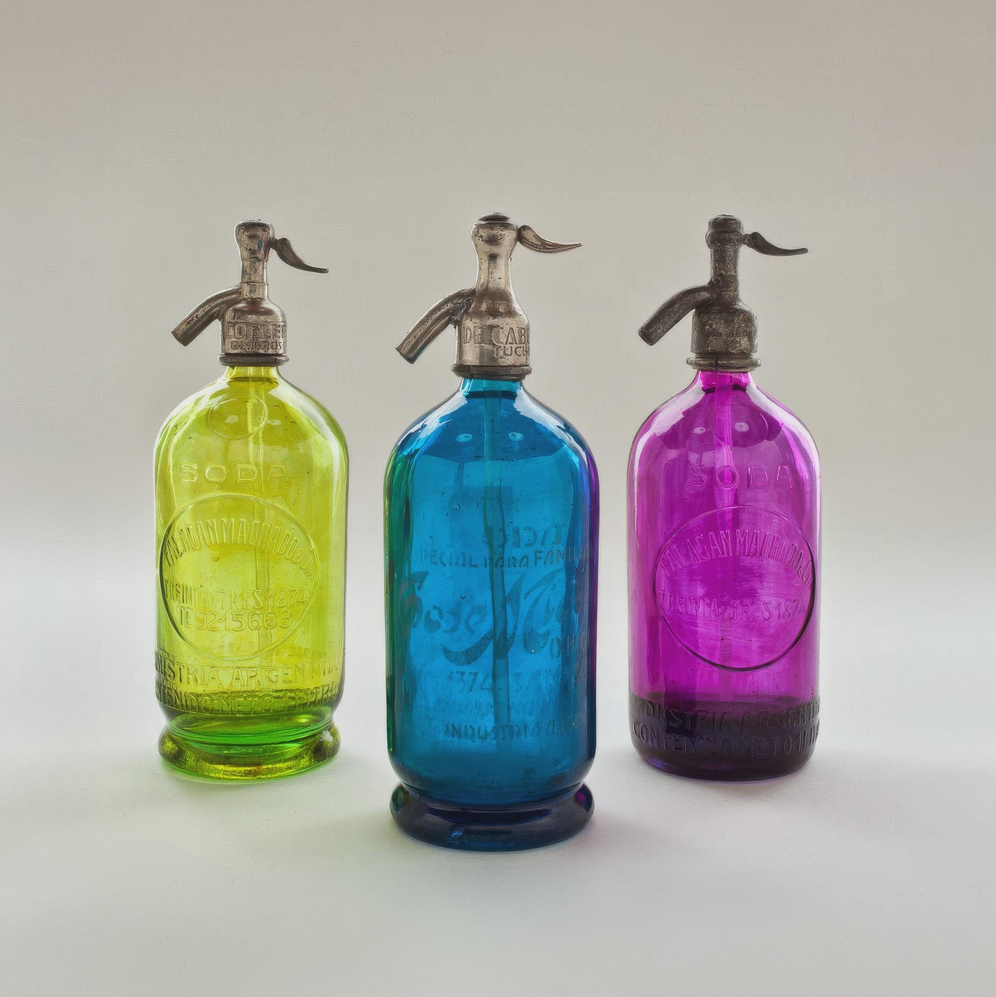 Vintage Colored Glass Seltzer Bottle - 1900S Argentinian Soda Syphon