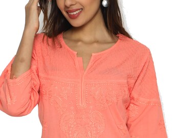 S M Medium India Bohemian ShirtWomen BoHo summer shirt toplight green Indian Handmade Embroidery TopVintage Short KurtaIndia blouse