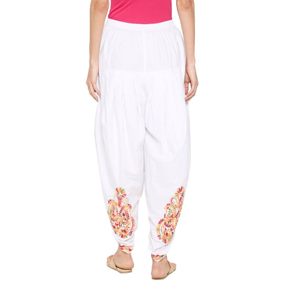 Women's White Viscose Rayon Dhoti With Golden Lace - Cheera | Pants women  fashion, Haldi outfits, Dhoti pants