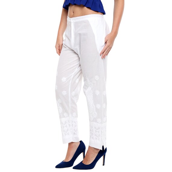 embroidered cigarette pants