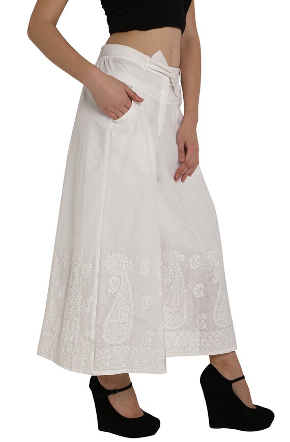 Indiankala4u - Linen fabric Ladies woman harem pant trousers / salwar/ palazzo chikankari hand 