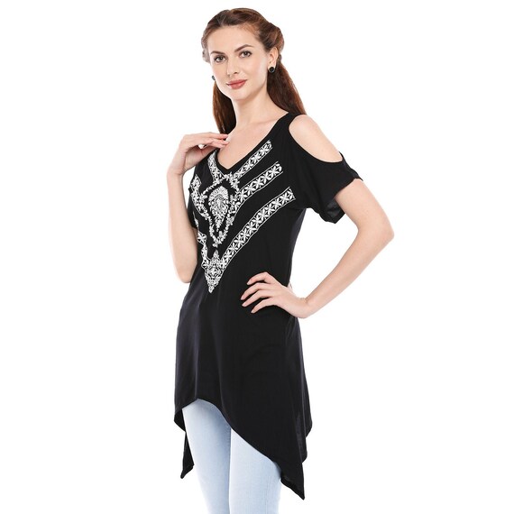 ladies black cold shoulder top