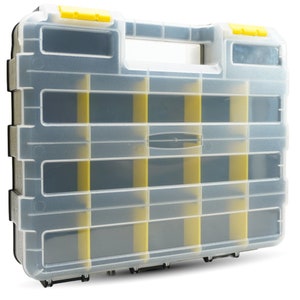 Two Sided Tackle Box Hobby Storage Plastic Tool Case Hardware Organizer -( Screws, Nuts, Bolts) removable plastic divider (34-sections)