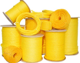 Twisted 3-Strand Yellow Polypropylene Utility Rope - Various Sizes Lengths - Lightweight Heavy Duty - Projects, Marine, Commercial, Barrier