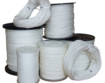 Diamond Braid Nylon Lightweight White Rope - 1/8&quot;, 3/16&quot;, 7/32&quot;, 1/4&quot;, 5/16&quot; - Cord, Flag Pole, Outdoor, Sailing, Clothes Line, Clothesline