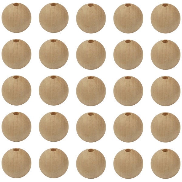 1 Inch (25mm) Unfinished Natural Wood Balls with Hole, Multiple Sizes, Wooden Beads for Art Crafting and DIY Craft Projects