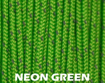Reflective 95 Cord - Neon Green - Type 1 Paracord - 100 Feet on Plastic Winder - 1/16" Thick - Bored Paracord