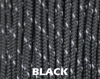 Reflective 95 Cord - Black - Type 1 Paracord - 100 Feet on Plastic Winder - 1/16" Thick - Bored Paracord