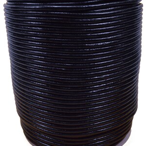 Black 3mm Leather Round Cord 100 Meter Spool