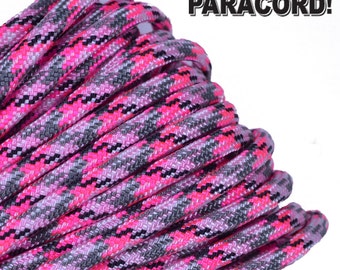 Pink Camo - 100 Feet /50 Feet / 25 Feet - 550 Paracord for Paracord Crafts - Made in the United States