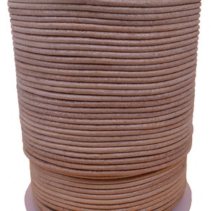 Cordão redondo de couro natural de 2 mm carretel de 100 metros