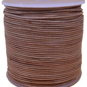 Cordão redondo de couro natural de 1 mm carretel de 100 metros