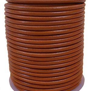 Orange 3mm Leather Round Cord 25 Meter Spool