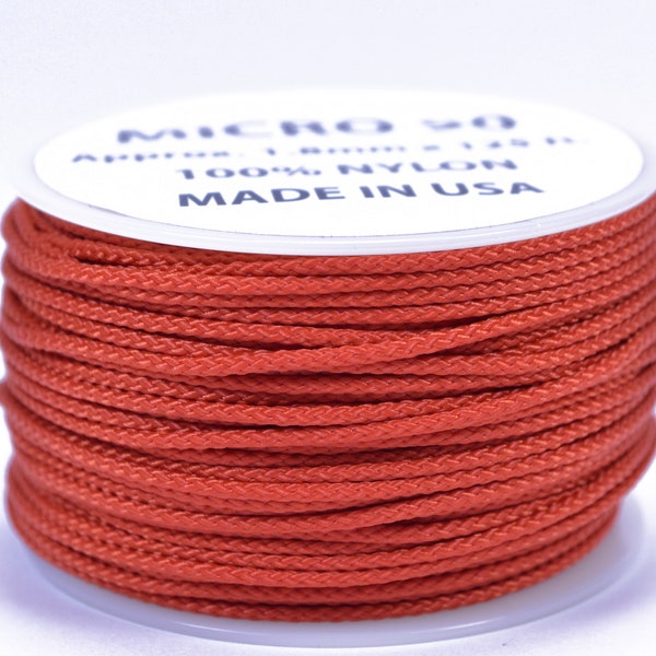 Solar Orange - Micro Cord 1.18mm - 125 or 1000 Foot Spool - Made In USA