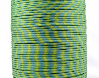 May include: A spool of yellow and blue paracord with a diamond pattern.