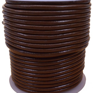 Light Brown 3mm Leather Round Cord 25 Meter Spool