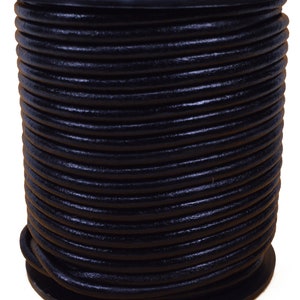 Black 3mm Leather Round Cord 25 Meter Spool