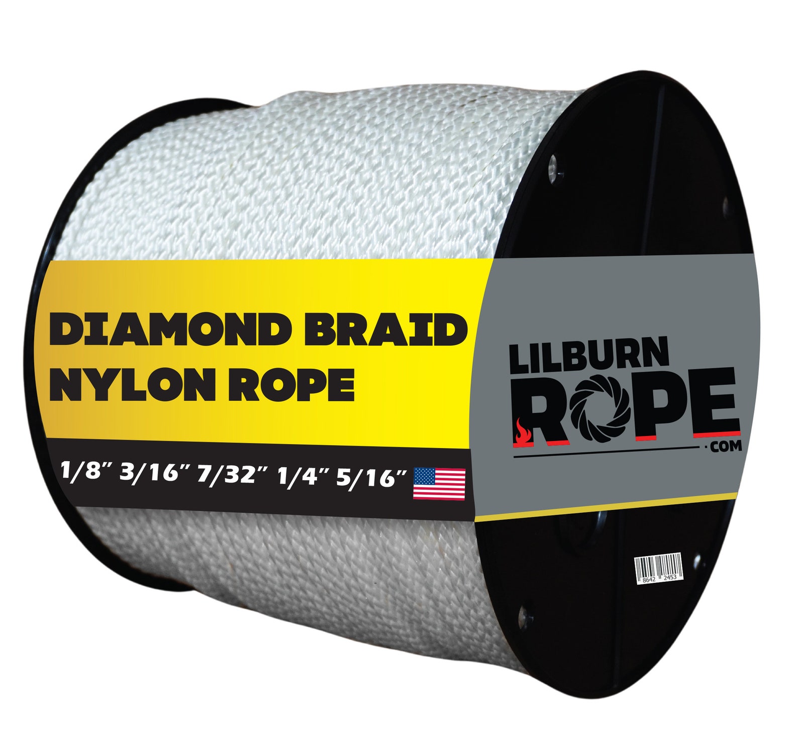 Diamond Braid Nylon Lightweight White Rope - 1/8