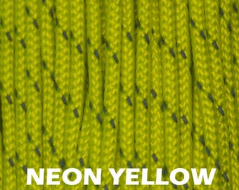 Reflective 95 Cord - Neon Yellow - Type 1 Paracord - 100 Feet on Plastic Winder - 1/16" Thick - Bored Paracord