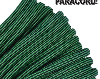 May include: Green and black paracord with a checkered pattern.  BORED? PARACORD! is written in white text on a black background.