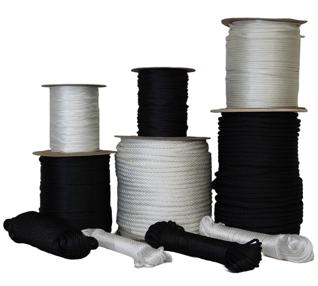 White/black Solid Braid Polyester Rope 5/32