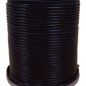 Black 2mm Leather Round Cord 50 Meter Spool