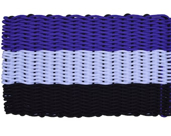 Purple, White, and Black Triple Stripe - Handwoven Rope Door Mat Rug - Veteran Made