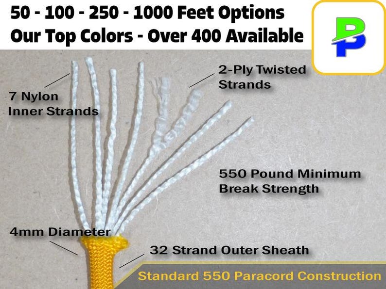 Abyss - 250 Foot Spool - 550 Type III 7 Strand Commercial Paracord for Paracord Crafts - Made in the United States image 3