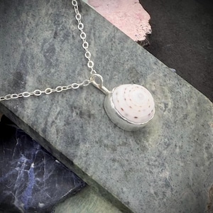 White Hawaiian Puka Shell Necklace Sterling Silver Bezel Set Beach Pendant Handmade Beachy Boho Ocean Inspired Layering Jewelry Gift for Her