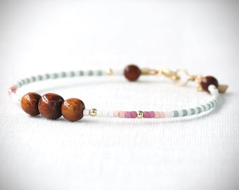 Koa Wood Beaded Bracelet with Miyuki Delica Beads, Island Jewelry