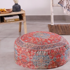 Fodera per pouf ottomano in stile boho: stampa marocchina rossa, cotone riciclato, 61 cm