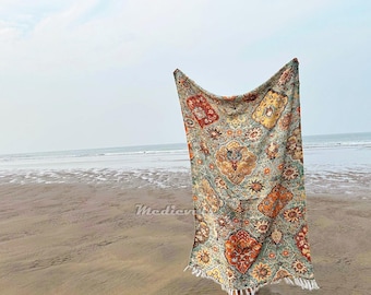Vintage Throw Boho Persian Blanket Turkish Handloom Cotton Distressed Moroccan Pattern Kilim Wall Hanging