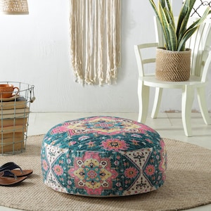 Moroccan Cushion Floor Pillow, Vintage Style Boho Floral Ottoman, Footstool, Floor Cushion Pillow Cover, Bohemian Living Room Decor,