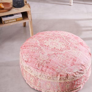 Pink Boho Floral Ottoman Cover: Moroccan Floor Cushion, 24-Inch