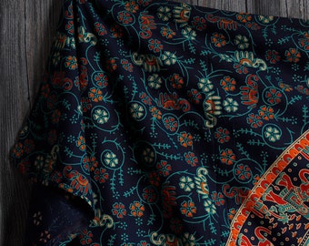 Lost Tapestry Turquoise Green Orange Traditional Psychedelic Paisley Peacock Printed