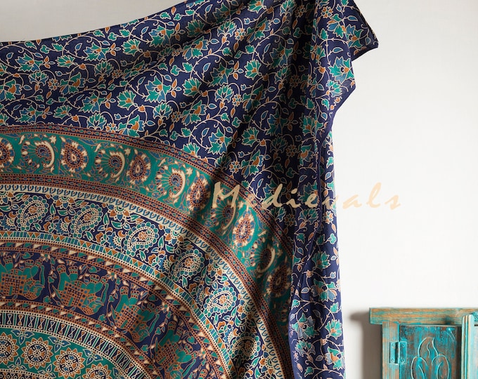 Indian Mandala Tapestry Vintage Bohemian Elephant Batik Intricate Traditional Pattern Boho Wall Hanging