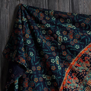Lost Tapestry Turquoise Green Orange Traditional Psychedelic Paisley Peacock Printed