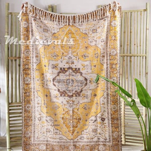 Antique Printed Throw Blanket Distressed Moroccan Boho Vintage Moroccan Pattern Oriental Traditional Persian Kilim