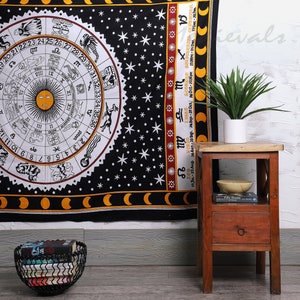 Horoscope Planet Sun Stars Tapestry Wall Decor Hanging Celestial Zodiac Raashi Signs