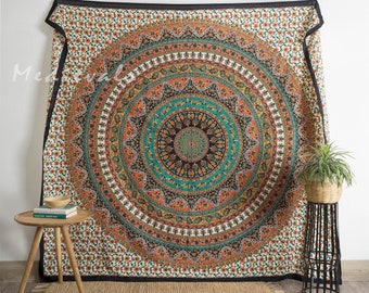 Indian Tapestry Paisley Ivory Bohemian Wall Hanging New Colors Intricate Geometrical Pattern Elephant Art Design