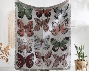 Manta tejida con mariposas: Algodón orgánico, decoración estilo cottagecore