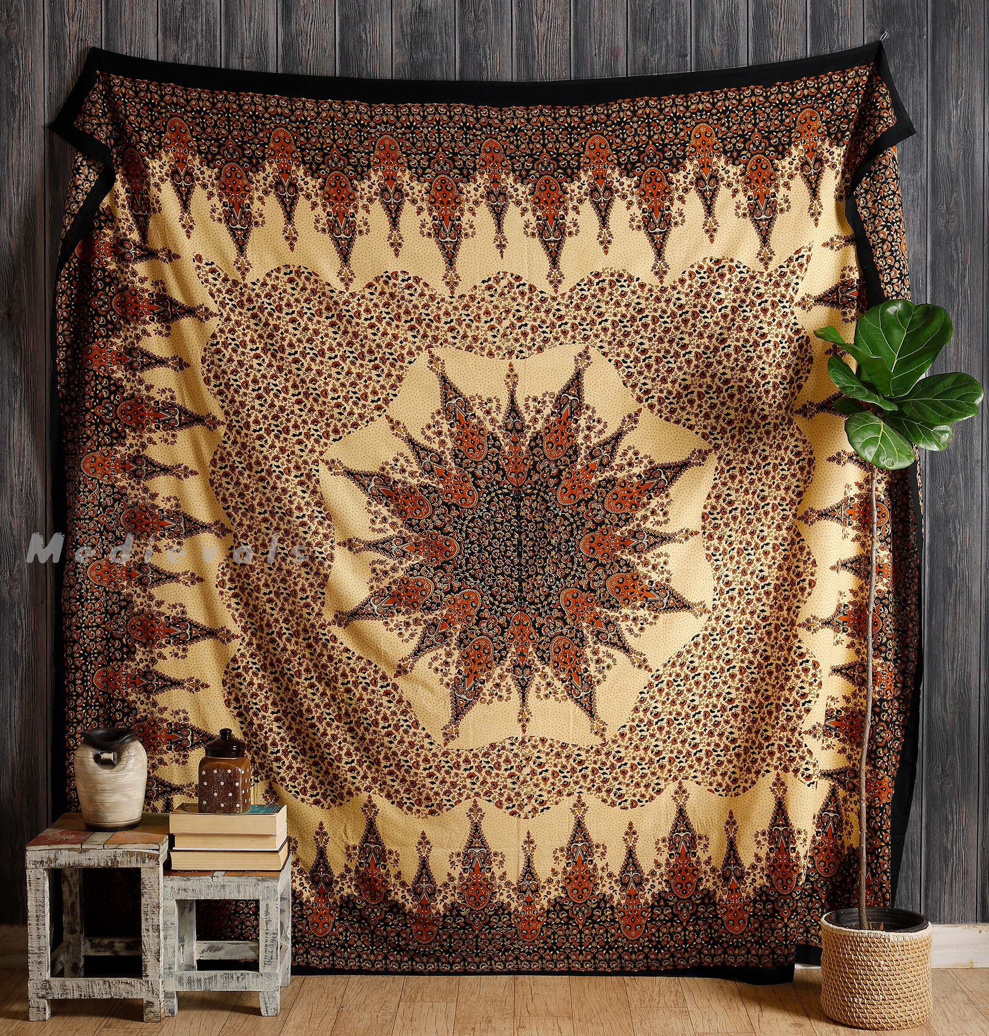 Paisley Ivory Indian Printed Batik Style Boho Tapestry Decor Etsy