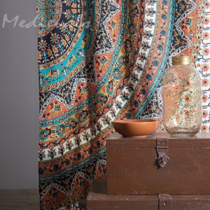 Indian Curtains Paisley Ivory Bohemian Elephant Printed Mandala Large